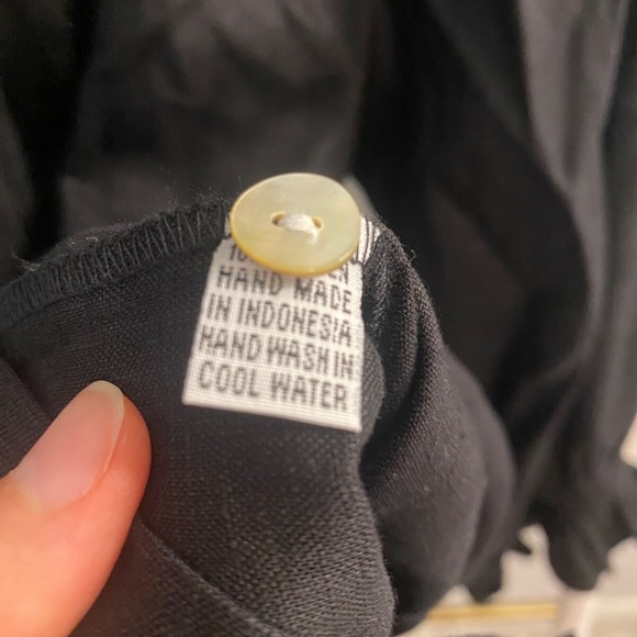 LJC Designs Black 100% Linen Kimono Mother of Pearl Button UMA Top Sz L $219 - Picture 10 of 13